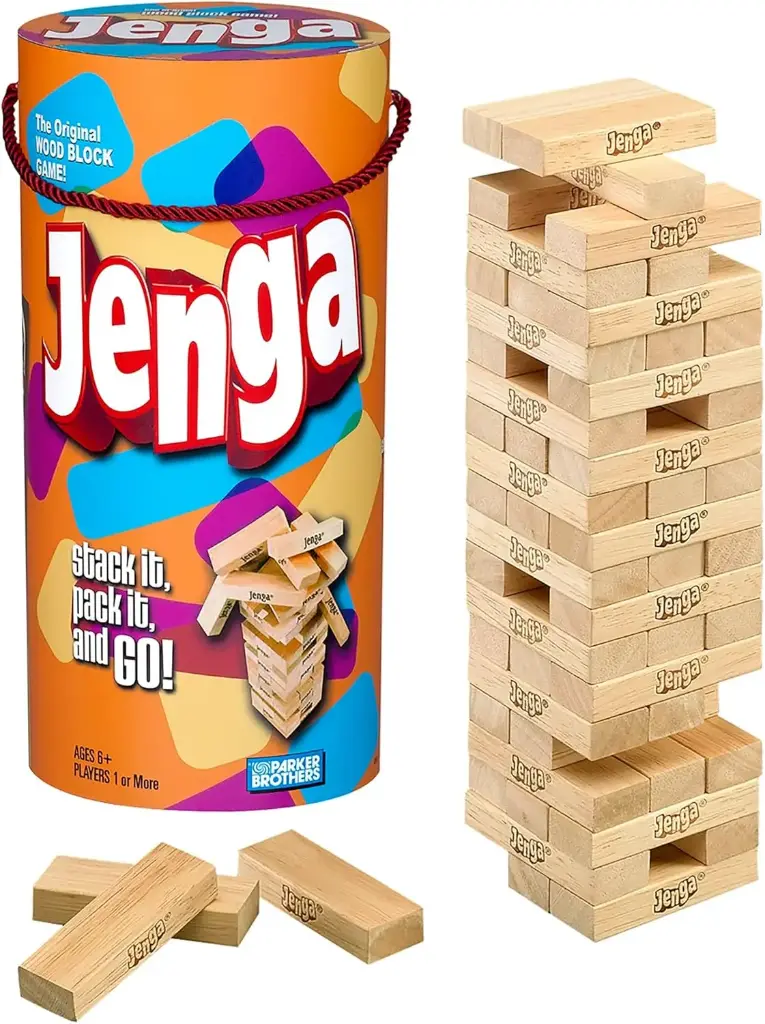 Hasbro Gaming Jenga Wooden Blocks Stacking Tumbling Tower Game | Party Games for Kids & Families | Easter Basket Stuffers | Ages 6+ (Amazon Exclusive)