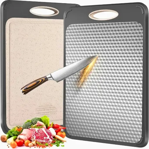 Cutting Board for Kitchen, Large Size 16" x 11", Double Sided 304 Stainless Steel Chopping Board, Food-Grade Stainless Steel and Wheat Straw PP, Non Toxic, Easy to Clean & Dishwasher Safe