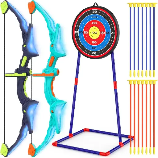 2 Pack Bow and Arrow Set for Kids, Light Up Archery Set with 14 Suction Cup Arrows, Archery Targets Outdoor Games for Kids Ages 4-8 8-12, Birthday Gifts..