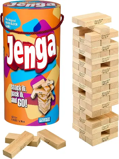 Hasbro Gaming Jenga Wooden Blocks Stacking Tumbling Tower Game | Party Games for Kids & Families | Easter Basket Stuffers | Ages 6+ (Amazon Exclusive)